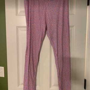 Leggings: Pink and muted blue maze-style